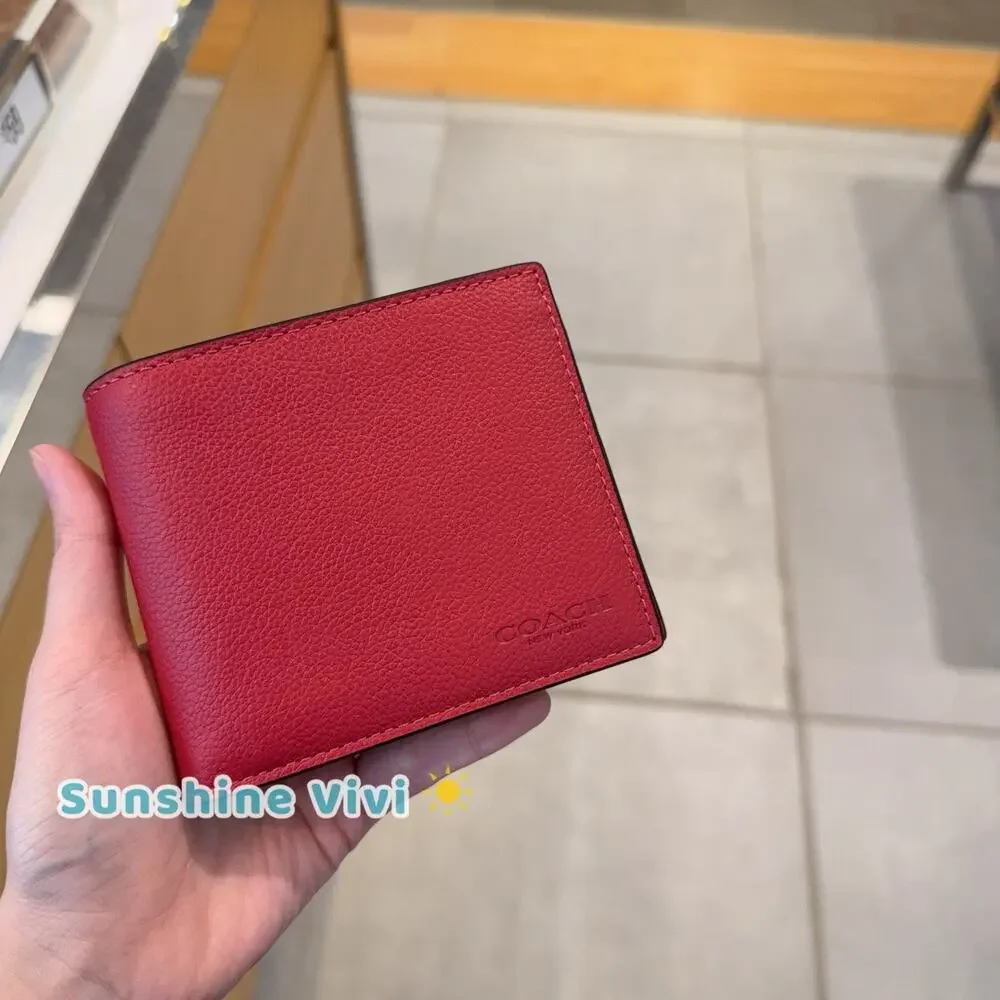 NWT COACH CR911 Men's 3-In-1 Wallet In Refine Pebble Leather True red